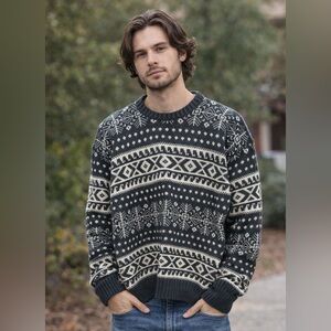Wrangler Vintage 80s Fair Isle Knit Crewneck Sweater Dark Blue Cream Men’s XL